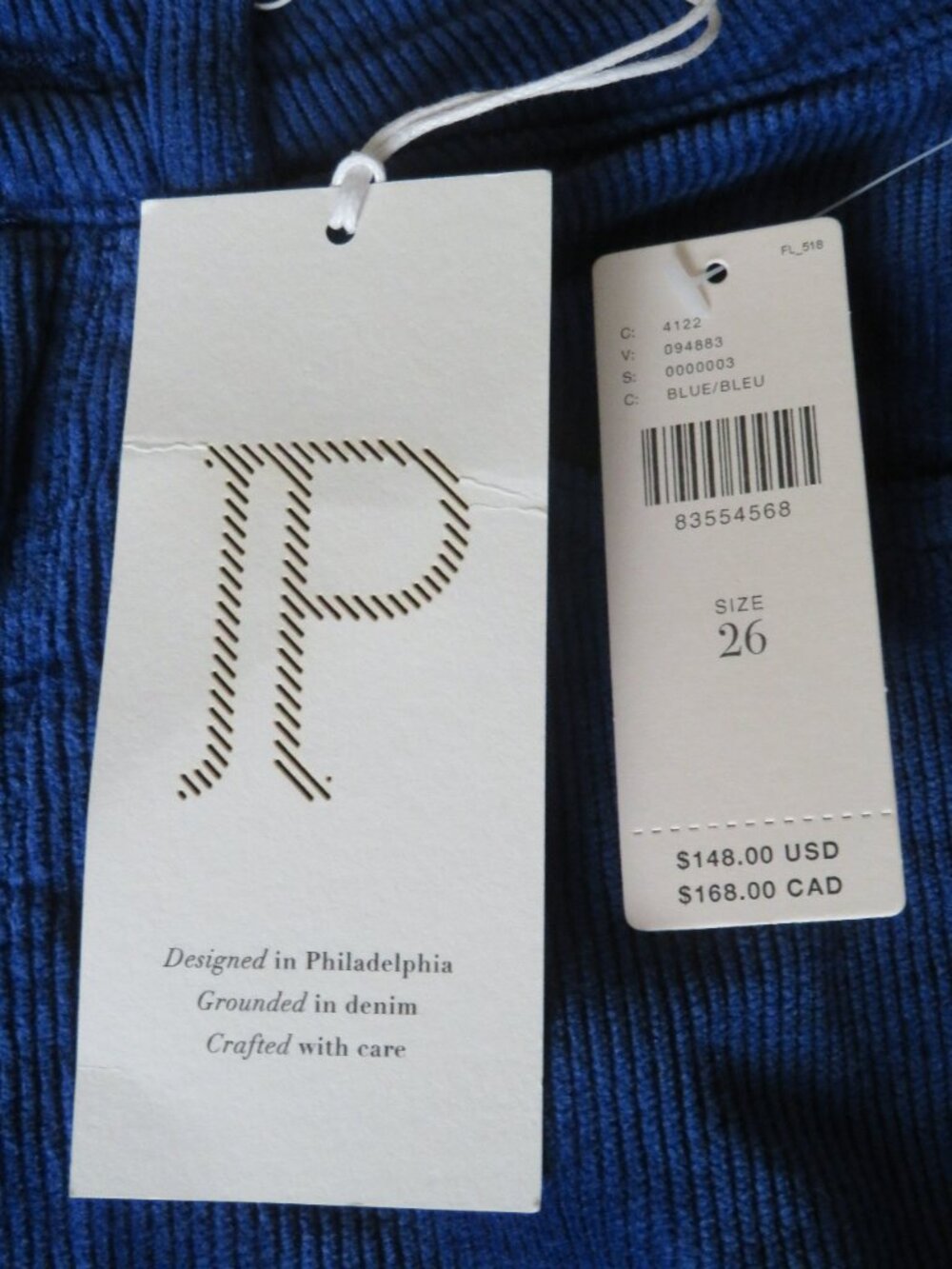 Pilcro Blue The Yaya Mid-Rise Corduroy Crop Flare Jeans Size 26 New with Tags NW - Picture 9 of 11